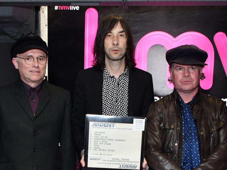 Primal Scream’s Andrew Innes, Bobby Gillespie and Martin Duffy in 2018 (Nils Jorgensen/Shutterstock)