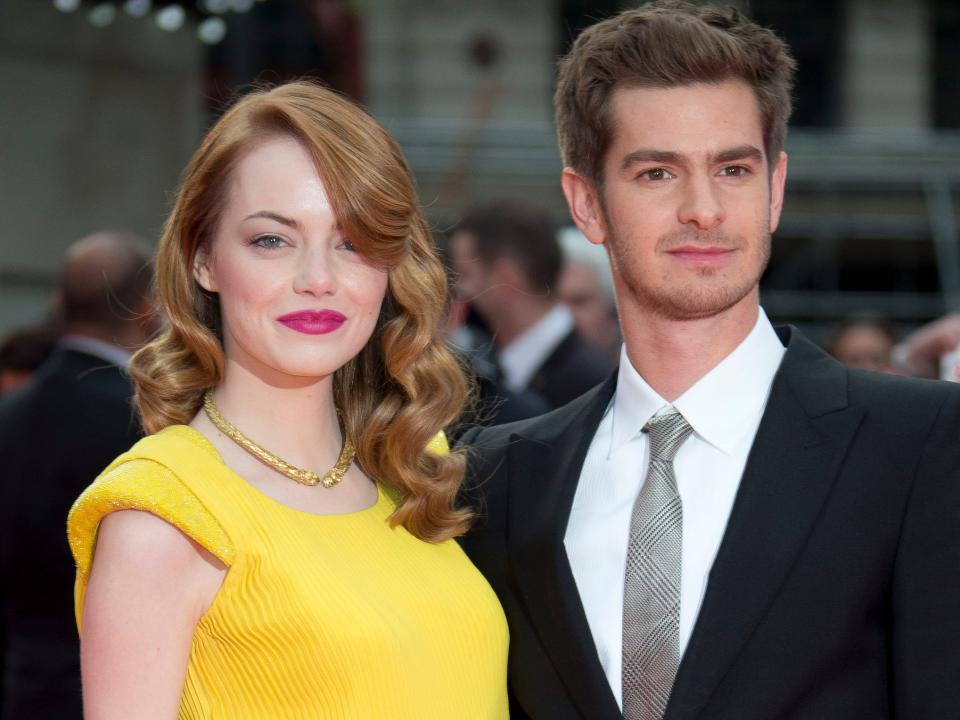 Emma Stone and Andrew Garfield at the UK premiere of "The Amazing Spider-Man 2" in April 2014.