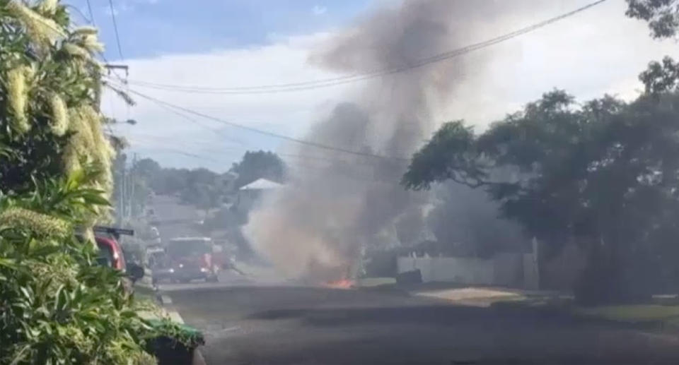 The car on fire in Camp Hill. Source: ABC