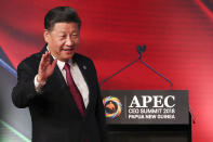 China's President Xi Jinping arrives for the APEC CEO Summit 2018 in Port Moresby, Papua New Guinea, Saturday, Nov. 17, 2018. (Fazry Ismail/Pool Photo via AP)