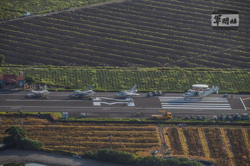 Handout of Taiwan’s fighter jets take-off and landing drill on a highway during annual Han Kuang drill in Pingtung