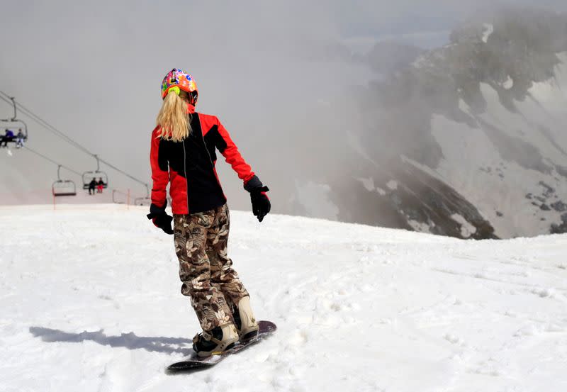 People ski on the slopes of Kanin after the Slovenian government called an official end to the country's coronavirus disease (COVID-19) outbreak, in Kanin