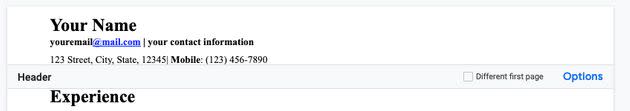 To format a résumé for an applicant tracking system, don't put information in the header like this. (Photo: )