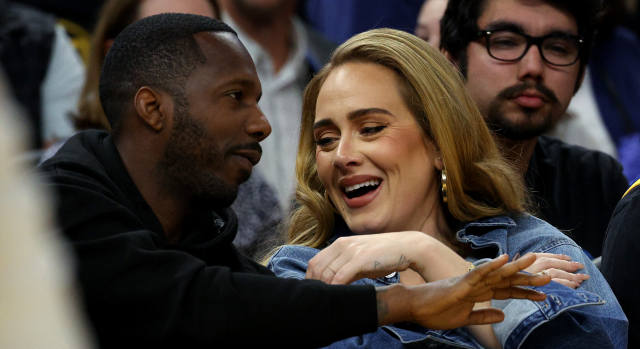 Adele wears a brown all-leather outfit for date night