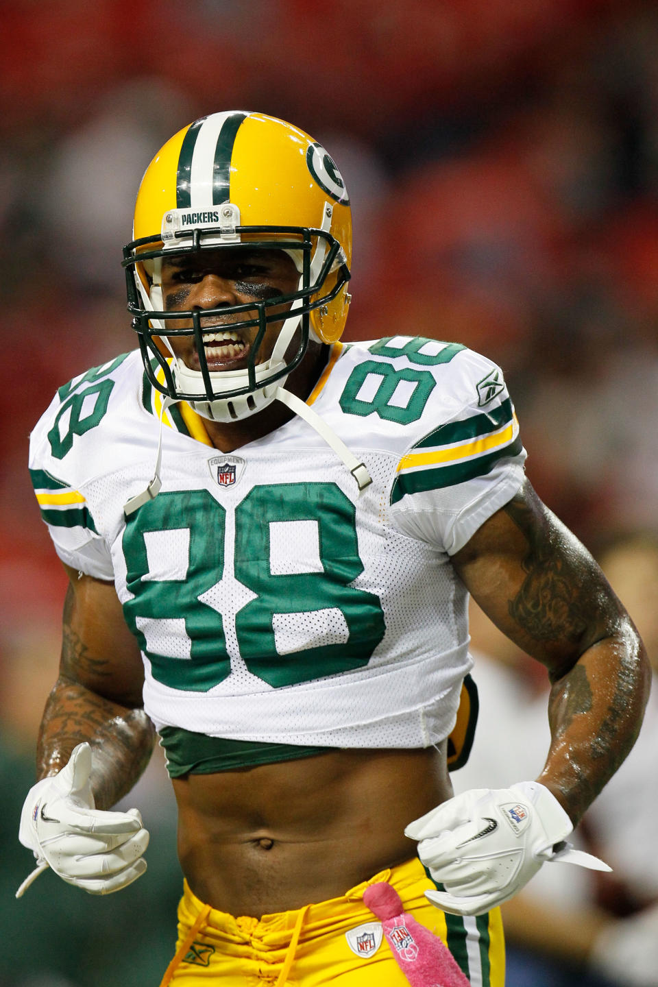 ATLANTA, GA - OCTOBER 09: Jermichael Finley #88 of the Green Bay Packers looks on against the Atlanta Falcons at Georgia Dome on October 9, 2011 in Atlanta, Georgia. (Photo by Kevin C. Cox/Getty Images)