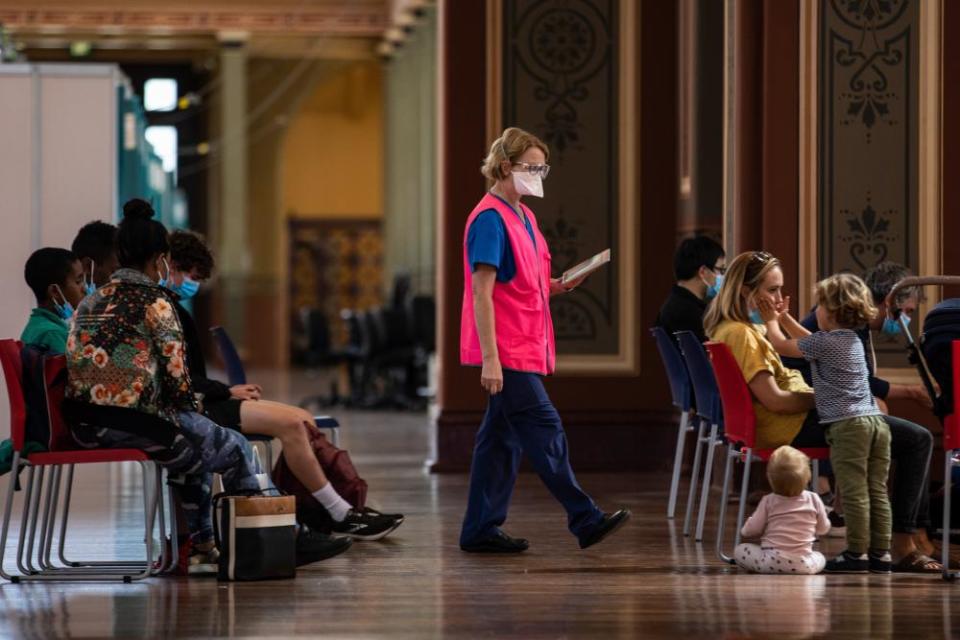 A Covid vaccination centre at the Royal Exhibition Building in Melbourne.