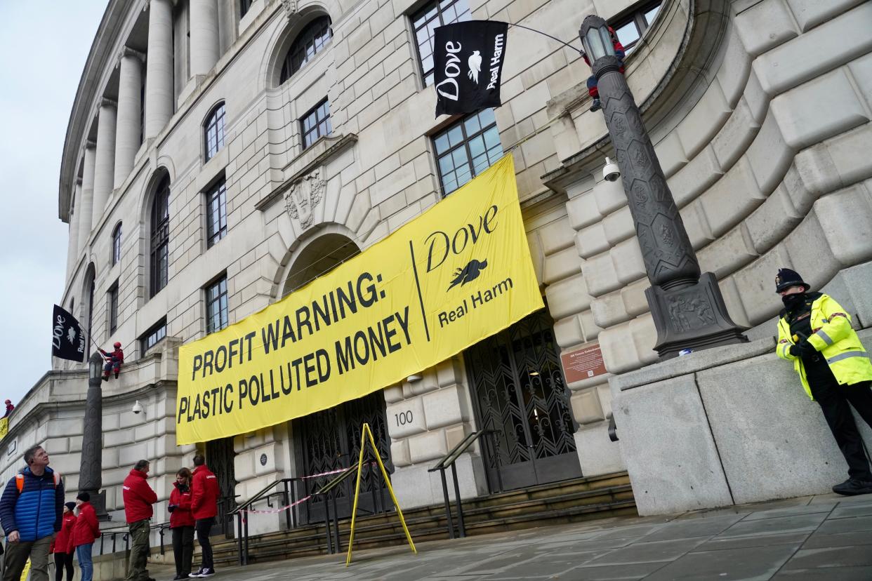 The protest was staged at Unilever’s HQ in London (Kristian Buus/Greenpeace)