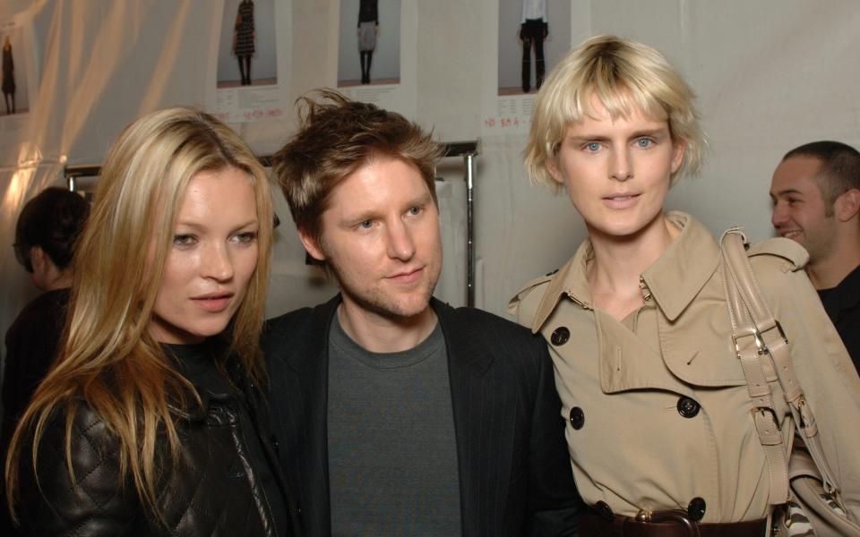 Kate Moss, Christopher Bailey and Stella Tennant backstage at the Burberry Prorsum Fall 2006 fashion show