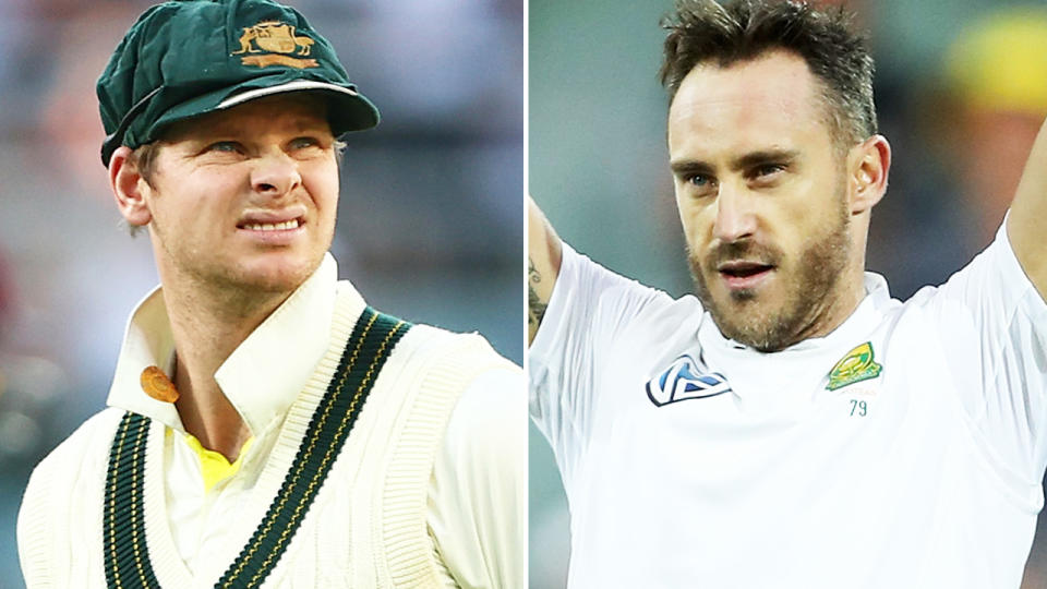 Faf du Plessis and Steve Smith, pictured here on the cricket field.