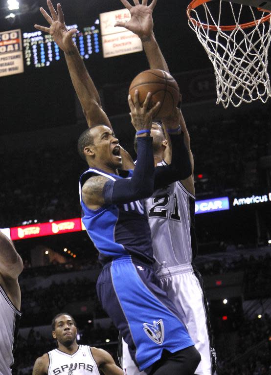 Monta Ellis of the Dallas Mavericks shoots during their game against the San Antonio Spurs in Game Two of the Western Conference Quarterfinals at the AT&T Center on April 23, 2014