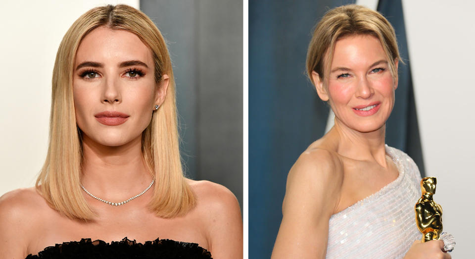 Emma Roberts and Renee Zellweger wore the original Charlotte Tilbury Pillow Talk Lipstick at the Vanity Fair Oscars Party. (Getty Images)