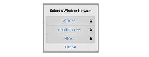 'Select a Wireless Network' screen