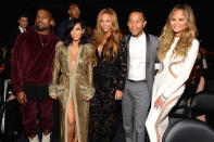 <p>Chrissy poses with John Legend, Beyoncé, Kim Kardashian, and Kanye West during the most photogenic triple date at the 2015 Grammys. Chrissy met Bey at a Billboard luncheon shortly before. "I saw her walking the carpet. <span>I'm so nervous, I don't want to say anything stupid," she told <a rel="nofollow noopener" href="http://www.cosmopolitan.com/style-beauty/fashion/q-and-a/a36448/chrissy-teigen-xoxo-campaign/" target="_blank" data-ylk="slk:Cosmopolitan.com;elm:context_link;itc:0;sec:content-canvas" class="link ">Cosmopolitan.com</a>. "And then I saw her later that night at a party, and I went up to her and I was like, "What were you up to today?" Just trying to be<em> caj </em>with Beyoncé, trying to be overly normal. And it was so stupid [since I knew what she was doing earlier]."</span></p>