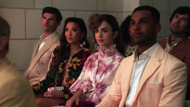 <p>Courtesy of Netflix</p> Paul Forman, Ashley Park, Lily Collins and Lucien Laviscount in season 3 of 'Emily in Paris'