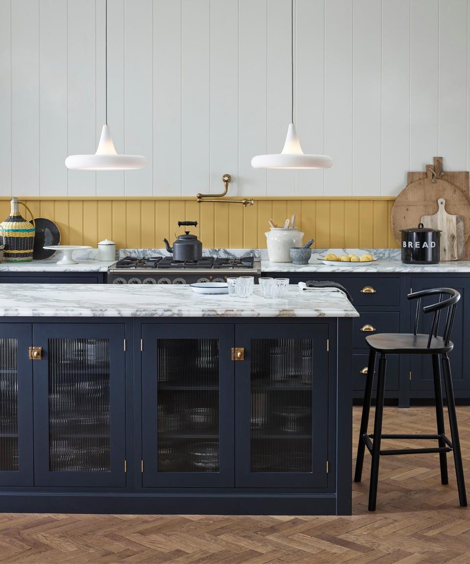 An in-frame kitchen in navy blue