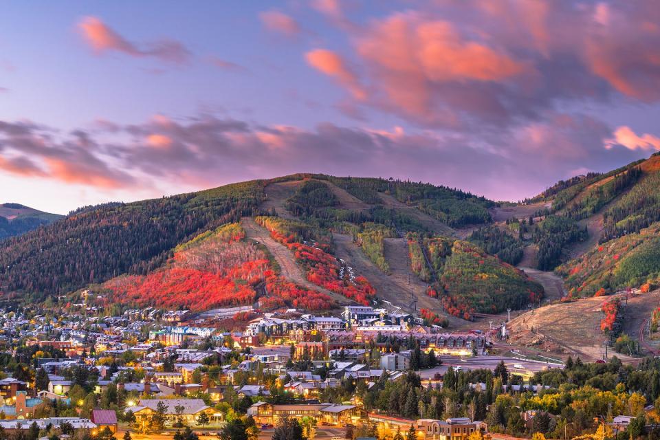 Park City, Utah, USA downtown in autumn at dusk.