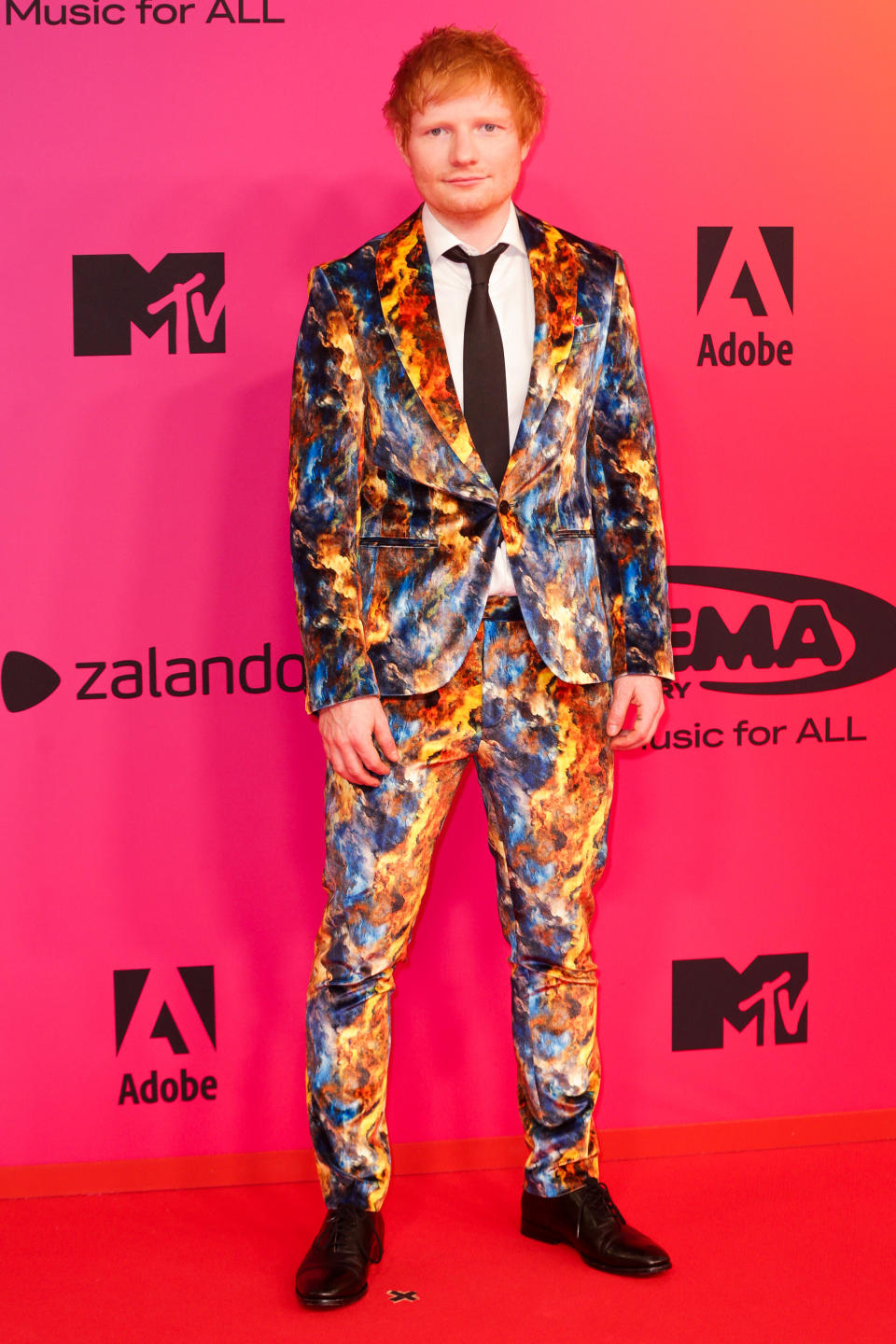 Ed Sheeran poses during the 2021 MTV Europe Music Awards - Red Carpet Arrivals