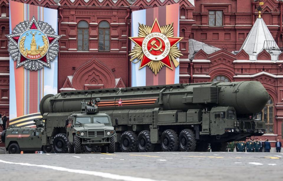 <span class="caption">A Russian military intercontinental ballistic missile launcher rolls by during the 2019 Victory Day military parade celebrating the end of the Second World War in Red Square in Moscow in May 2019. </span> <span class="attribution"><span class="source">(AP Photo/Alexander Zemlianichenko)</span></span>