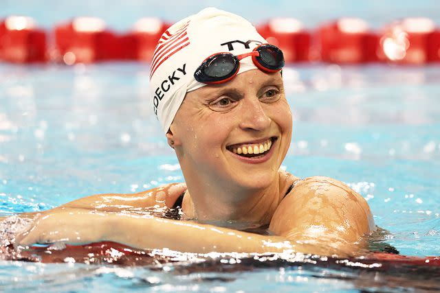 <p>Gregory Shamus/Getty</p> Katie Ledecky of the United States during day two of the FINA Swimming World Cup at the Pan Am Sports Centre on October 28, 2022 in Toronto, Ontario.