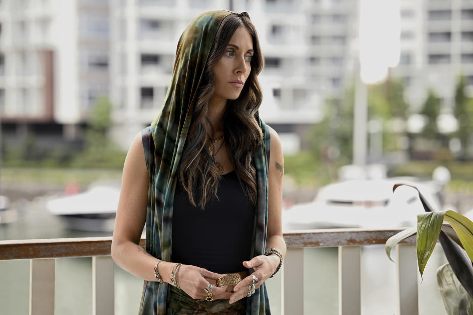 This image released by Peacock shows Alison Brie in a scene from "Apples Never Fall." (Jasin Boland/Peacock via AP)