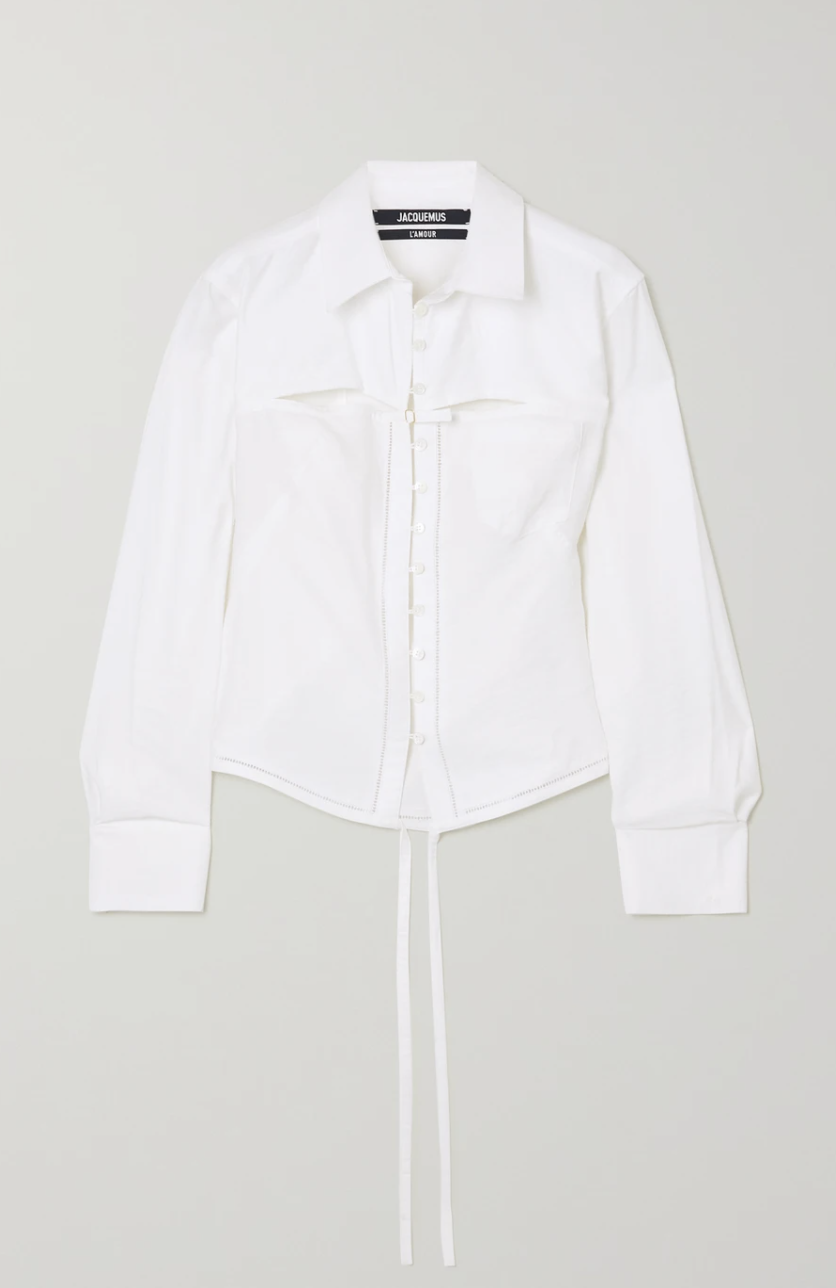 Nappe Tie-Detailed Cutout Woven Shirt