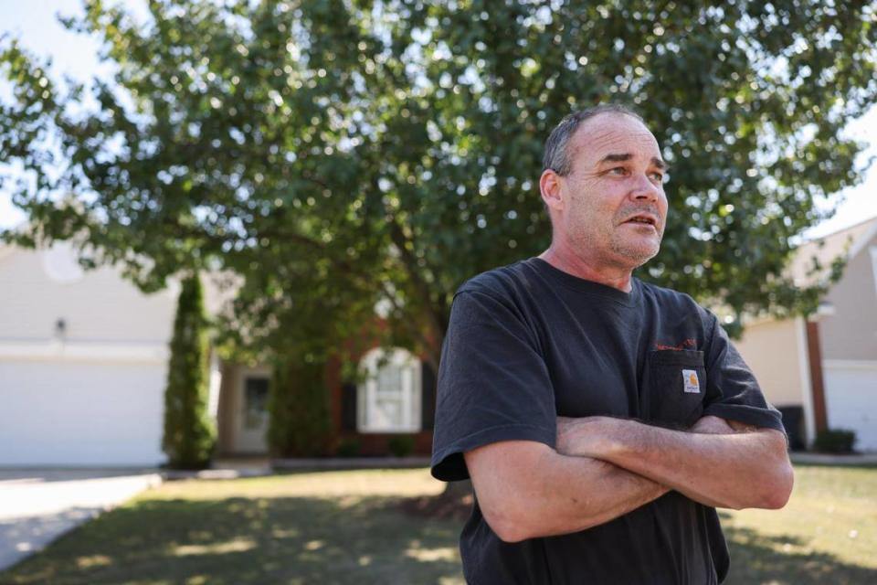 Eric Peper stands outside the Charlotte house that he lost after his HOA foreclosed on him. Now he’s renting a room in someone else’s house. “I had my nice little house and everything was all good,” he said. “And all of a sudden. Bam.”