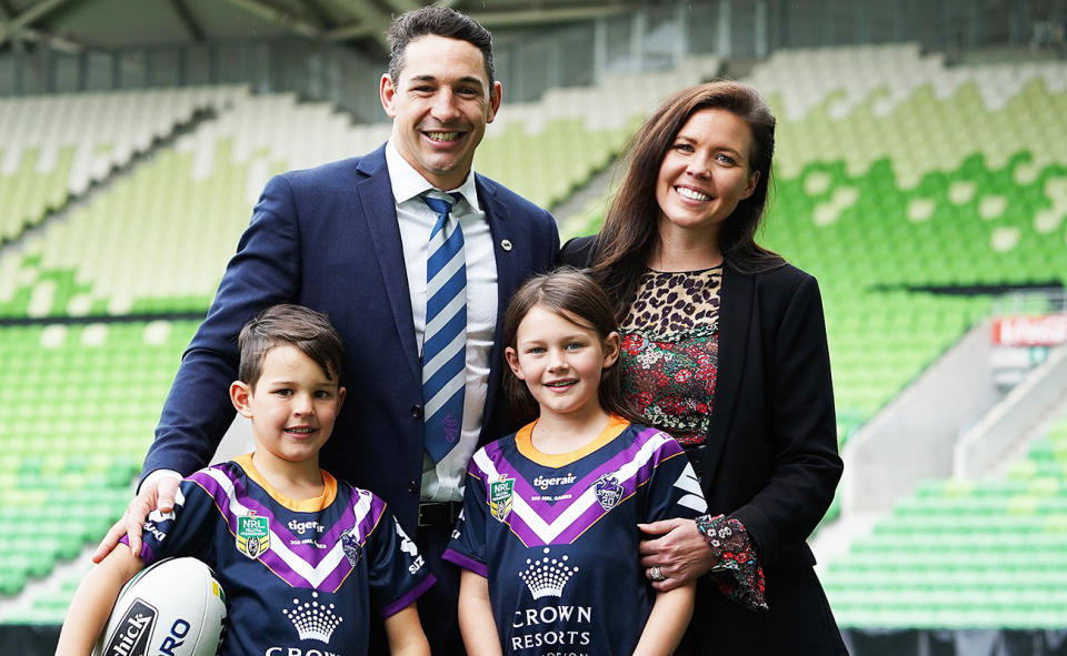 Billy Slater, pictured here with wife Nicole and children Tyla and Jake.