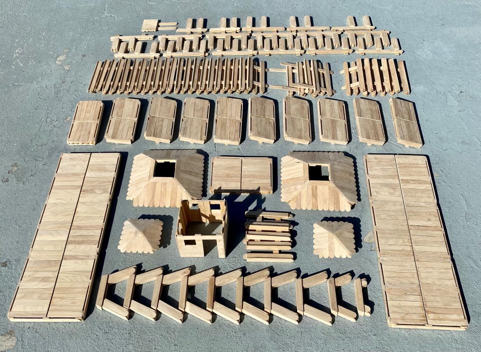 Here's a view of Danny Berton's popsicle stick model of the Fort Myers Beach Pier unassembled.