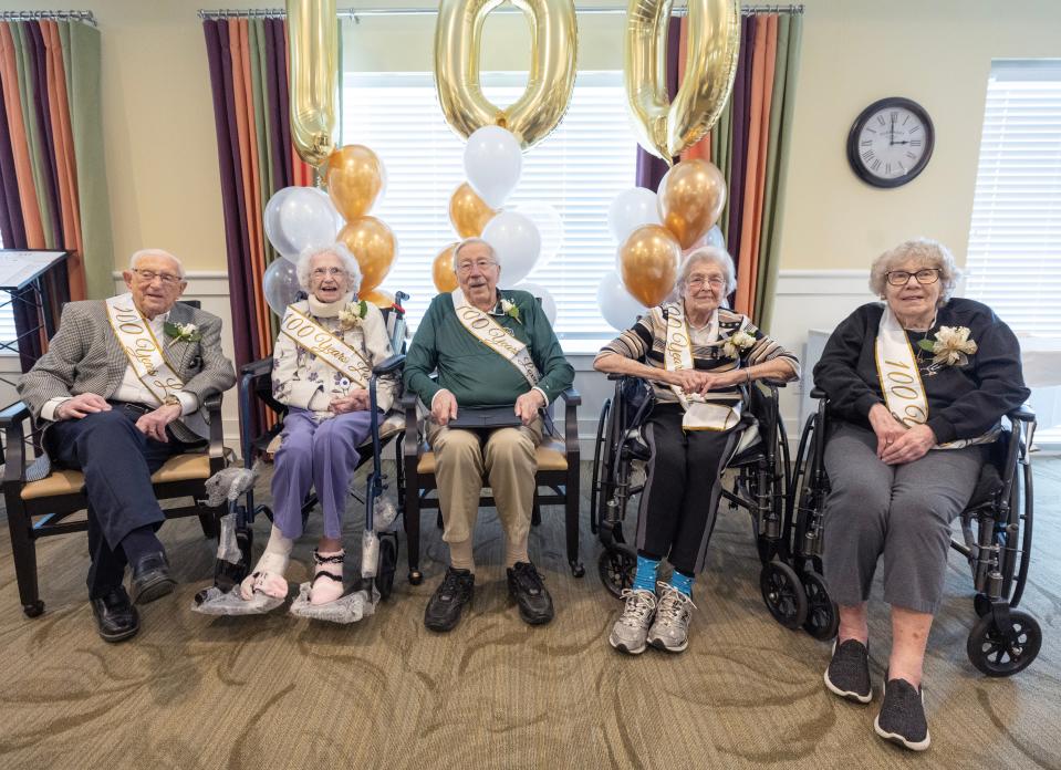 Five residents at Danbury Sanctuary Grande are celebrating turning 100 or older. They are Philip Alonzo, Helen Blocker, Paul Miller, Lillian Smith, and Juanita Woods.
