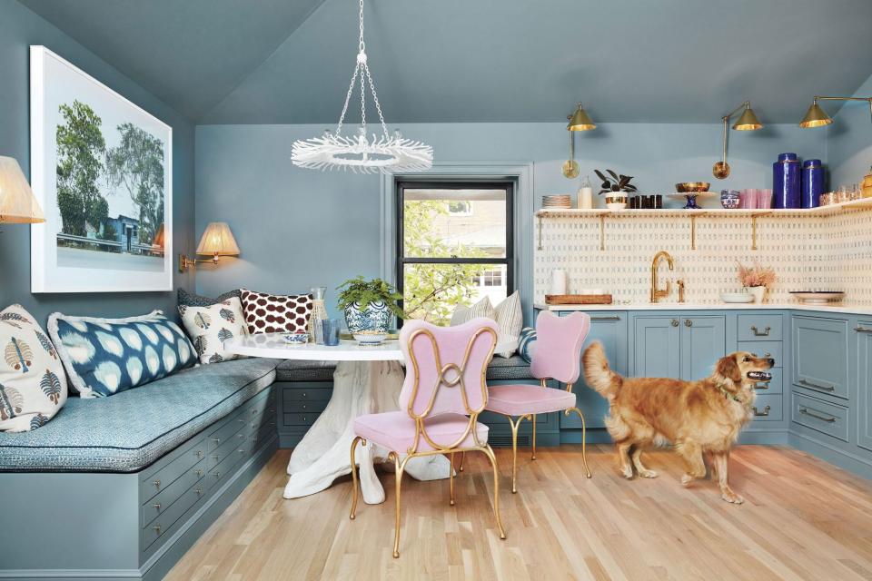 Blue Kitchen with Built-in Booth Seating