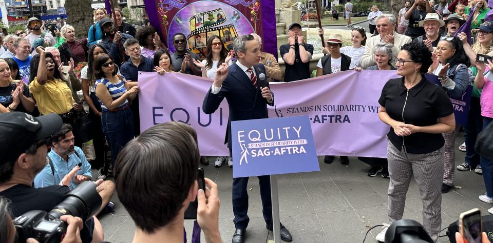 UK Equity members at a rally in London to support SAG-AFTRA.