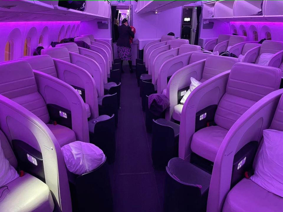 The business class cabin of Air New Zealand's Boeing 787 Dreamliner.