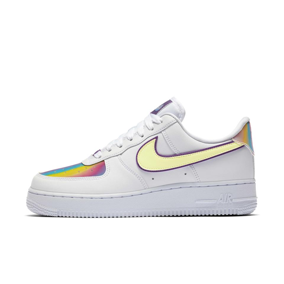 <p><strong>Nike</strong></p><p>nike.com</p><p><strong>$100.00</strong></p><p><a href="https://go.redirectingat.com?id=74968X1596630&url=https%3A%2F%2Fwww.nike.com%2Ft%2Fair-force-1-easter-womens-shoe-11sBZL&sref=https%3A%2F%2Fwww.seventeen.com%2Ffashion%2Ftrends%2Fg33534514%2Fbest-nike-air-force-1-sneakers%2F" rel="nofollow noopener" target="_blank" data-ylk="slk:Shop Now;elm:context_link;itc:0;sec:content-canvas" class="link ">Shop Now</a></p><p>Between the shimmery iridescent swoosh and dreamy rainbow coloration, these sneakers positively scream "soft girl."</p>