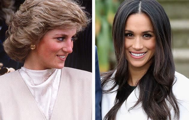 Meghan shared humanitarian interests with Diana, but she's 17 years older than Di was joined the royals, and much less camera shy. Photo: Getty