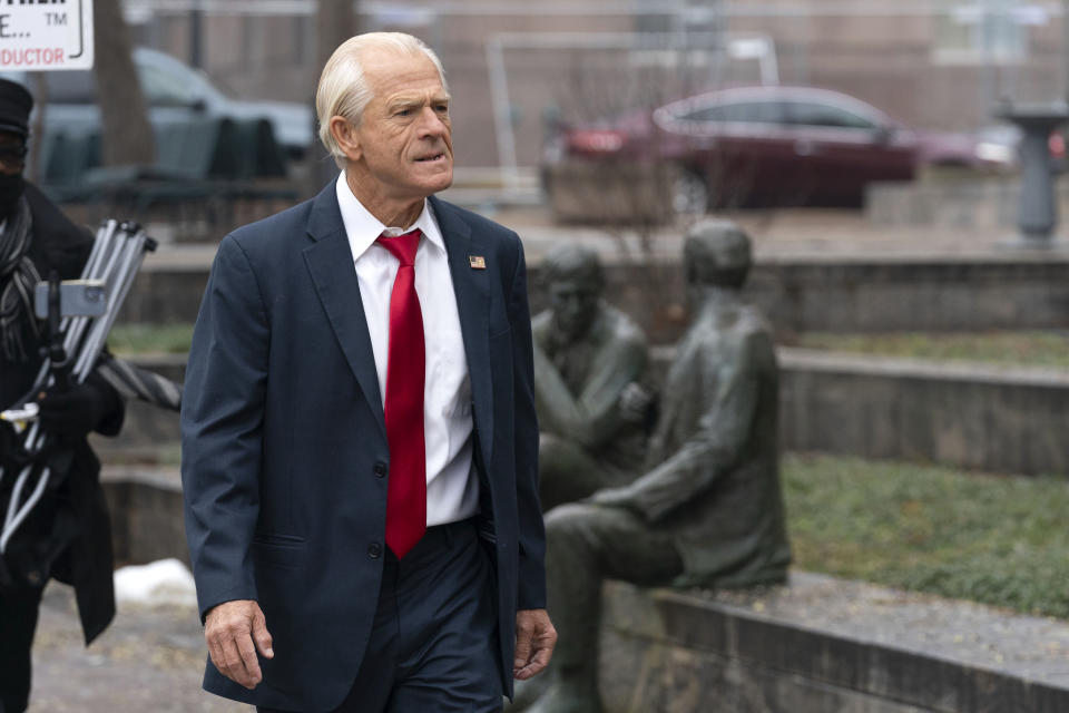 Former Trump White House official Peter Navarro arrives at U.S. Federal Courthouse in Washington, Thursday, Jan. 25, 2024. (AP Photo/Jose Luis Magana)