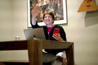 Stanford Professor Carolyn Bertozzi discusses her research shortly after learning she was awarded the Nobel Prize in chemistry on Wednesday, Oct. 5, 2022, in Palo Alto, Calif. This year’s Nobel Prize in chemistry has been awarded to Americans Bertozzi and K. Barry Sharpless, and Danish scientist Morten Meldal for developing a way of “snapping molecules together" that can be used to design better medicines. (AP Photo/Noah Berger)