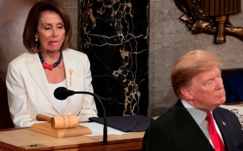 Nancy Pelosi, the Democrat house speaker, refused Donald Trump's demands for $5.7bn for border wall funding earlier this year - Credit: Jim WATSON / AFP