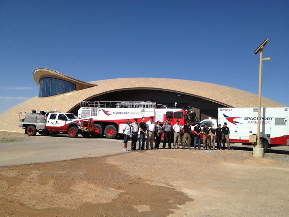 The Spaceport Operations Center comes complete with fire and emergency crews and needed vehicles, properly adorned with the Spaceport America logo.