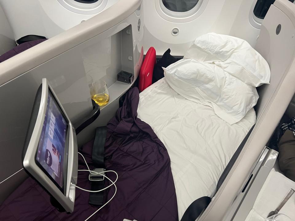 The lie-flat beds in Air New Zealand's business class cabin.