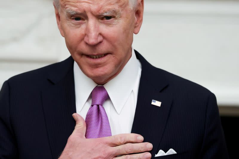 FILE PHOTO: U.S. President Biden speaks at an event at the White House in Washington, U.S.
