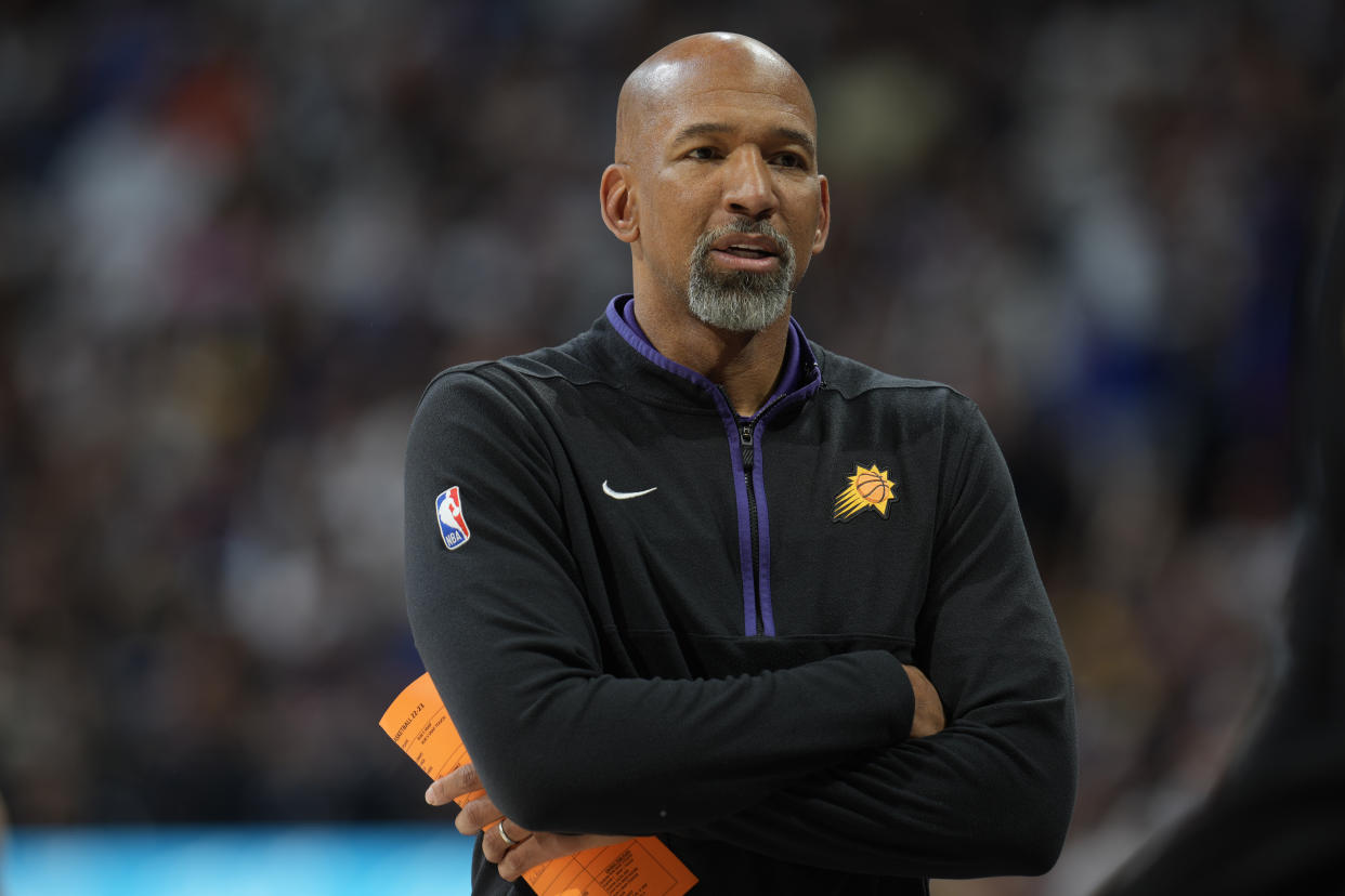 Phoenix Suns head coach Monty Williams in the first half of Game 2 of an NBA second-round playoff series Monday, May 1, 2023, in Denver. (AP Photo/David Zalubowski)