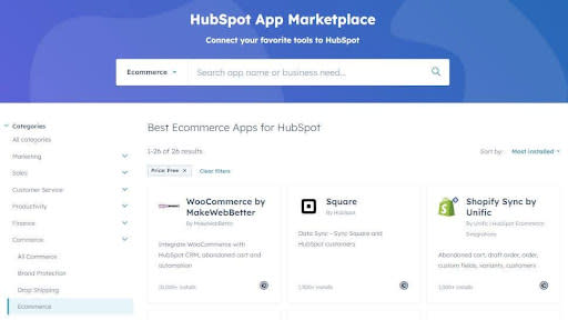 screenshot of hubspot's ecommerce tools