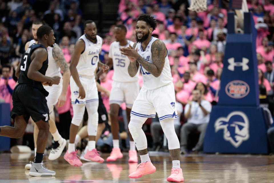 Seton Hall Pirates guard Myles Powell (13) reacts during the second half against the Butler Bulldogs on Wednesday. (Vincent Carchietta-USA TODAY Sports)