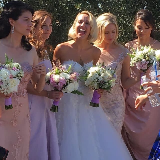 <p>Aca-course Anna Camp asked her <em>Pitch Perfect </em>co-star Brittany Snow to be in her wedding to now-ex Skylar Astin. Brittany wore <a href="https://www.brides.com/story/anna-camp-skylar-astin-wedding-photos" rel="nofollow noopener" target="_blank" data-ylk="slk:an ornate pink gown;elm:context_link;itc:0;sec:content-canvas" class="link ">an ornate pink gown</a>.</p><p><a href="https://www.instagram.com/p/BKNQGyUAacM/?utm_source=ig_embed" rel="nofollow noopener" target="_blank" data-ylk="slk:See the original post on Instagram;elm:context_link;itc:0;sec:content-canvas" class="link ">See the original post on Instagram</a></p>