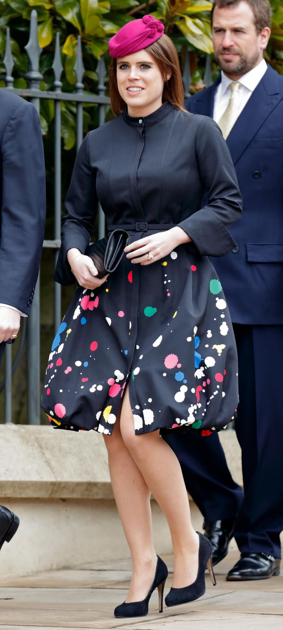 Stylishly subtle but with bright pops of colour, Eugenie stood out from the crowd during royal Easter celebrations. Photo: Getty