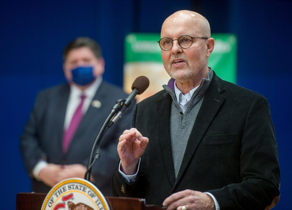 State Sen. Dave Koehler shares his thoughts about the new police reform law during a press conference Wednesday, Feb. 24, 2021 at Proctor Recreation Center in Peoria.