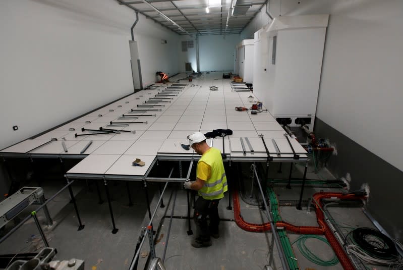 Workers on the construction site of Interxion MRS3 data center installed in an old German submarine base built during the Second World War in Marseille