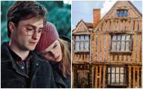 Godric's Hollow, la casa en la que el mago más famoso de la historia del cine y la literatura pasó su infancia, se llama en realidad De Vere House y se encuentra en la localidad inglesa de Lavenham (Reino Unido). Pasar una noche en ella cuesta 200 euros. (Foto: Warner Bros. / <a href="http://www.airbnb.es/rooms/35058633?_set_bev_on_new_domain=1605182054_6l4dWXCSYmZO9tQh&source_impression_id=p3_1605182052_JKYEDk3j%2F38yRVNq&guests=1&adults=1" rel="nofollow noopener" target="_blank" data-ylk="slk:Airbnb;elm:context_link;itc:0;sec:content-canvas" class="link ">Airbnb</a>).