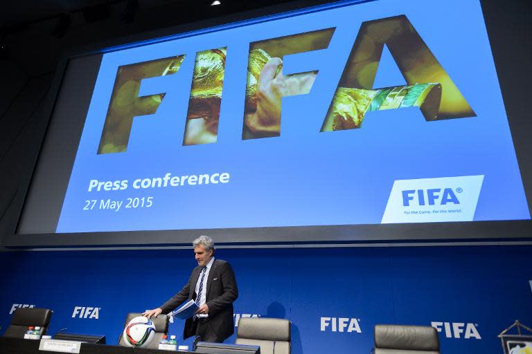 FIFA spokesman Walter De Gregorio arrives to give a press conference at FIFA headquarters in Zurich