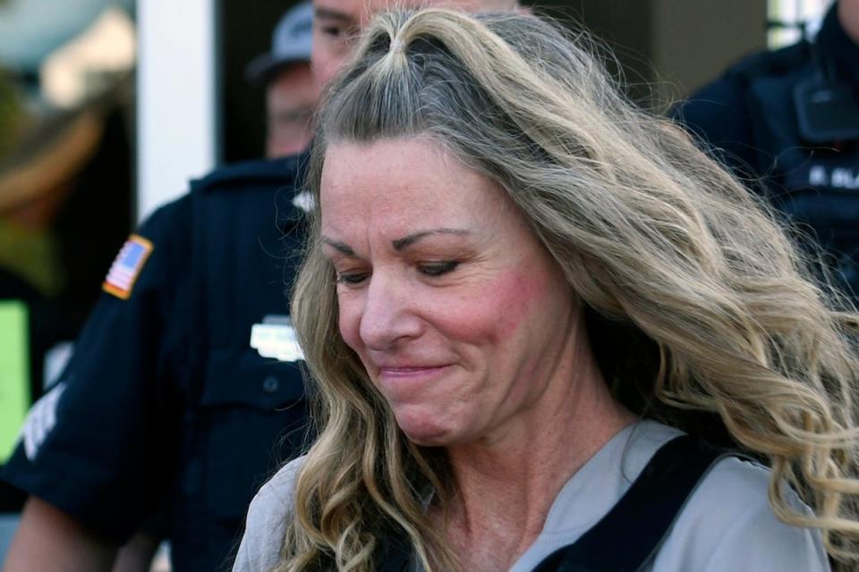 Lori Vallow is seen leaving the Fremont County Courthouse in Idaho on Tuesday (AP)